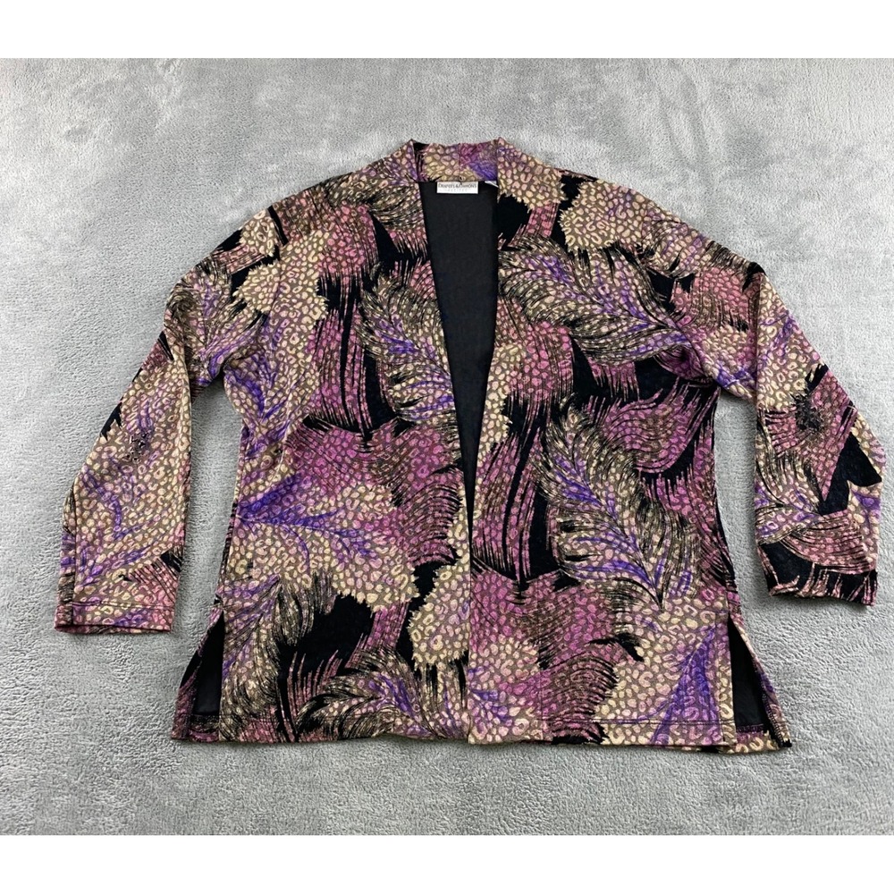 Drapers & Damons Petites Purple Leopard Feather Print Open Front Cardigan PL